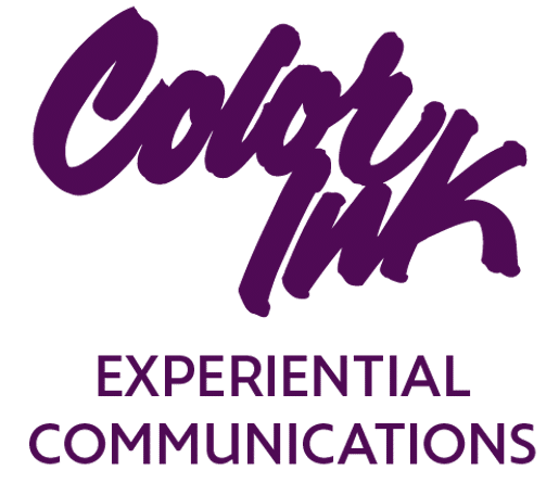 The image displays a logo with the text "Color Ink" in large, purple, cursive font followed by "EXPERIENTIAL COMMUNICATIONS" in smaller capital letters.